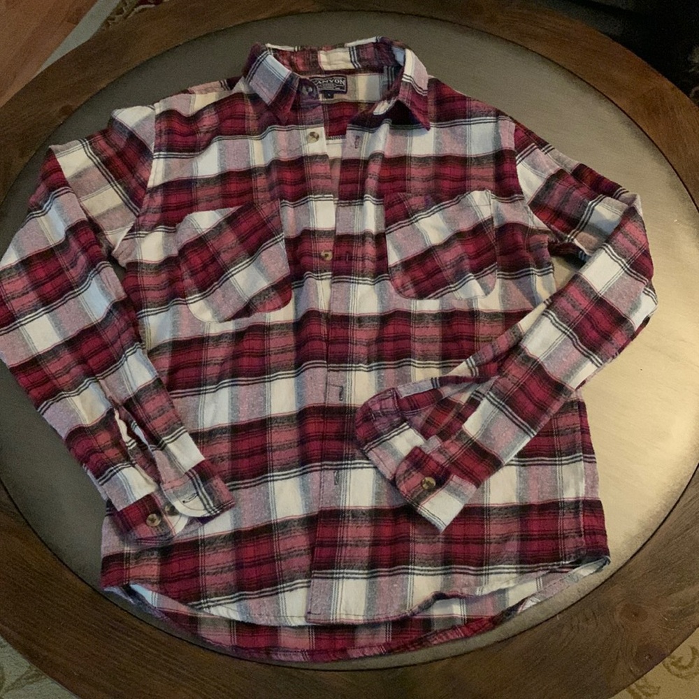 Fuchsia and Black Plaid Button-up Flannel